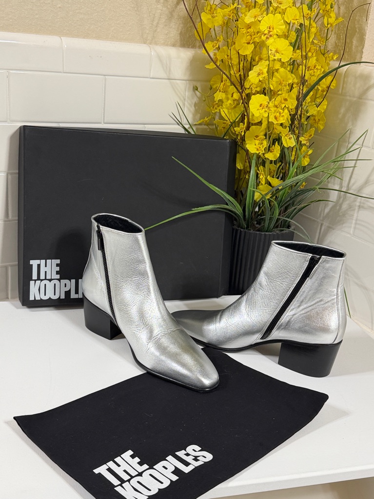 The Kooples Paris Silver Leather Boots. New In Box. Size 39